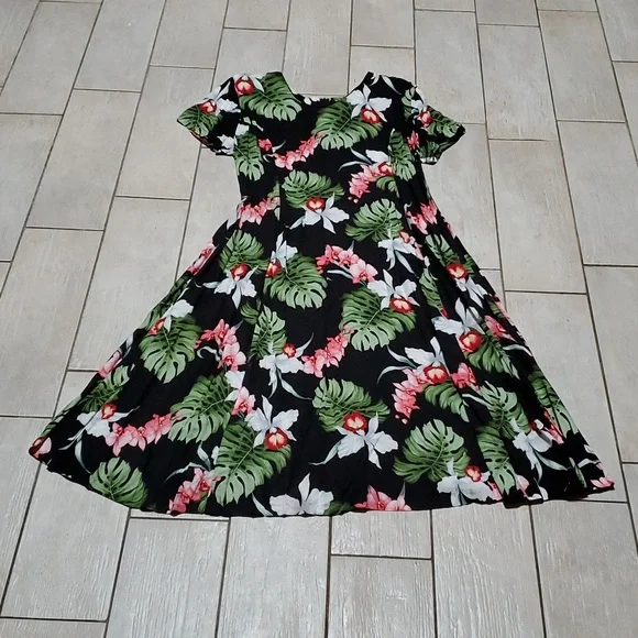 Royal Creations Women's Large Knee-Length Dress with Tropical Orchids - Picture 1 of 3